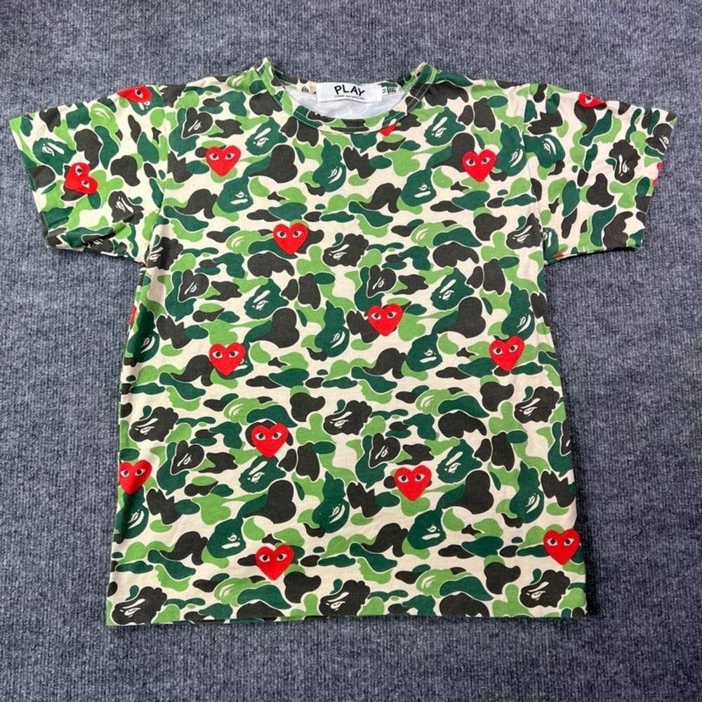 Comme des Garcons Play x BAPE Camo Heart T-Shirt Mens Sz M Green ABC Camouflage